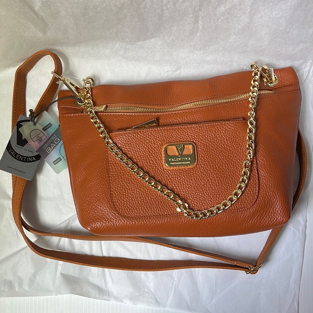 Made in Italy VALENTINA genuine leather convertible bag | Brown | NWT